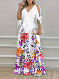 Floral Print V Neck Dress, Casual Split Hem A-line Dress For Spring & Summer, Women's Clothing