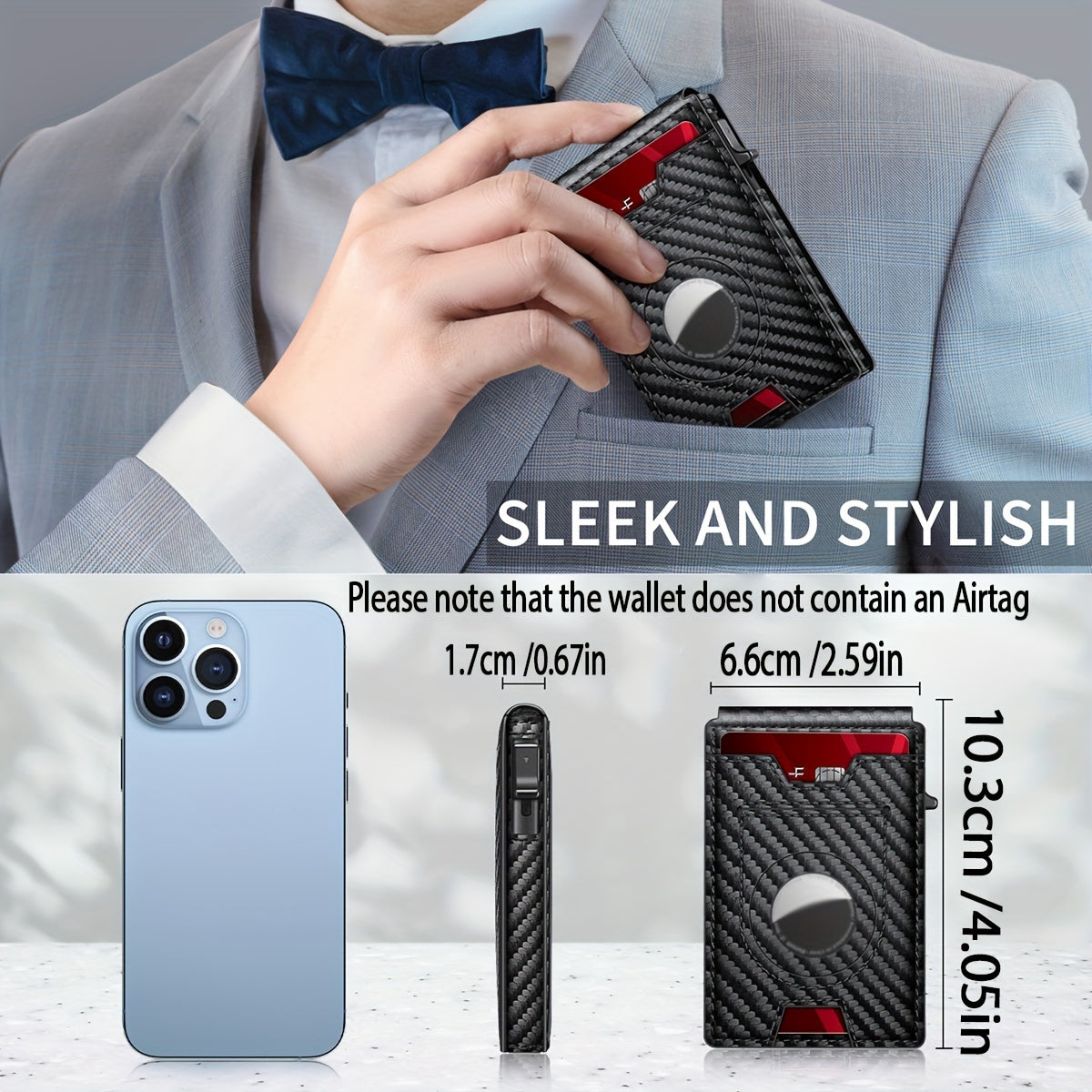 Men's Sleek Magnetic Closure Wallet with AirTag Holder - RFID Blocking, PU Leather, Black