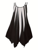 Plus Size Ombre Print Cami Dress, Vacation Style Asymmetrical Hem Sleeveless Crew Neck Dual Strap Dress For Spring & Summer, Women's Plus Size Clothing