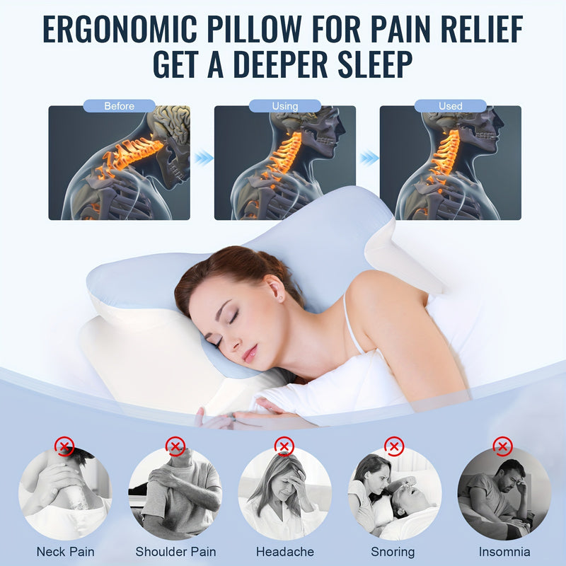 Sleeping Neck Pillow In Bed, Contour Memory Foam Pillow for Neck Pain Relief, with Washable Breathable Pillow Case, Ergonomic Neck Support Pillow, Suitable for Side, Back And Belly Sleepers,, Adjustable Orthopedic Ergonomic C