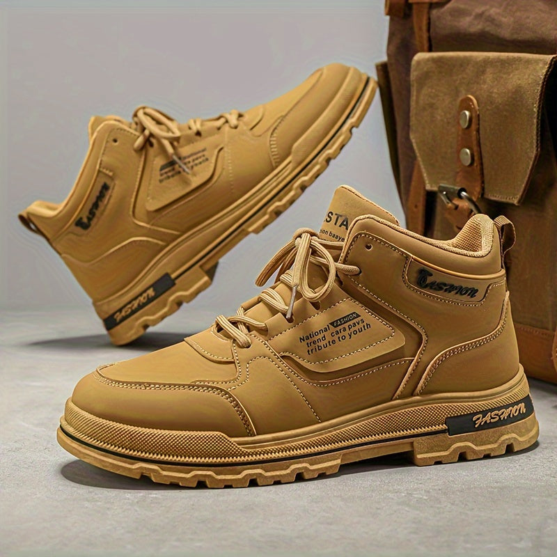Zapatillas de skate de caña alta para hombre, antideslizantes y duraderas, ideales para caminar por la calle, viajar y actividades informales | Zapatillas retro de piel sintética a la moda para hombre