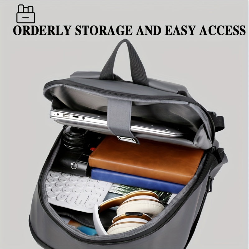 1pc Men's Solid Color Business Backpack, Commuter Bag With Trolley Strap, Casual Daypack For Going Out &amp; Leisure Travel, Waterproof 15-in Laptop Bag