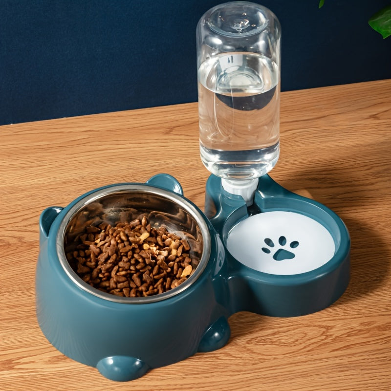 Elevated 2-in-1 Pet Feeder with Automatic Water Dispenser - Non-Slip, Tilted Stainless Steel Bowls for Cats & Dogs