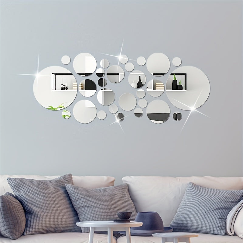 32pcs 3D Three-dimensional Round Acrylic Mirror Wall Stickers Background Wall Decoration Bedroom Living Room Office Kitchen Bathroom Waterproof Wall Stickers Home Decorations DIY Art Removable Self-adhesive Wall Stickers With