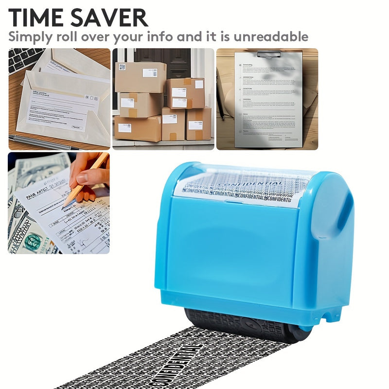 Identity Theft Protection Roller Stamp - Wide Privacy Guard, Secure Confidentiality Seal for Documents & Packages, Easy-to-Use with Refillable Ink