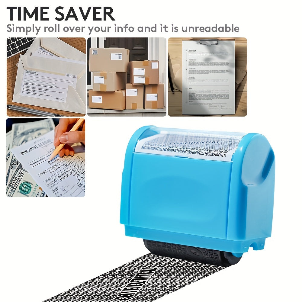 Identity Theft Protection Roller Stamp - Wide Privacy Guard, Secure Confidentiality Seal for Documents &amp; Packages, Easy-to-Use with Refillable Ink