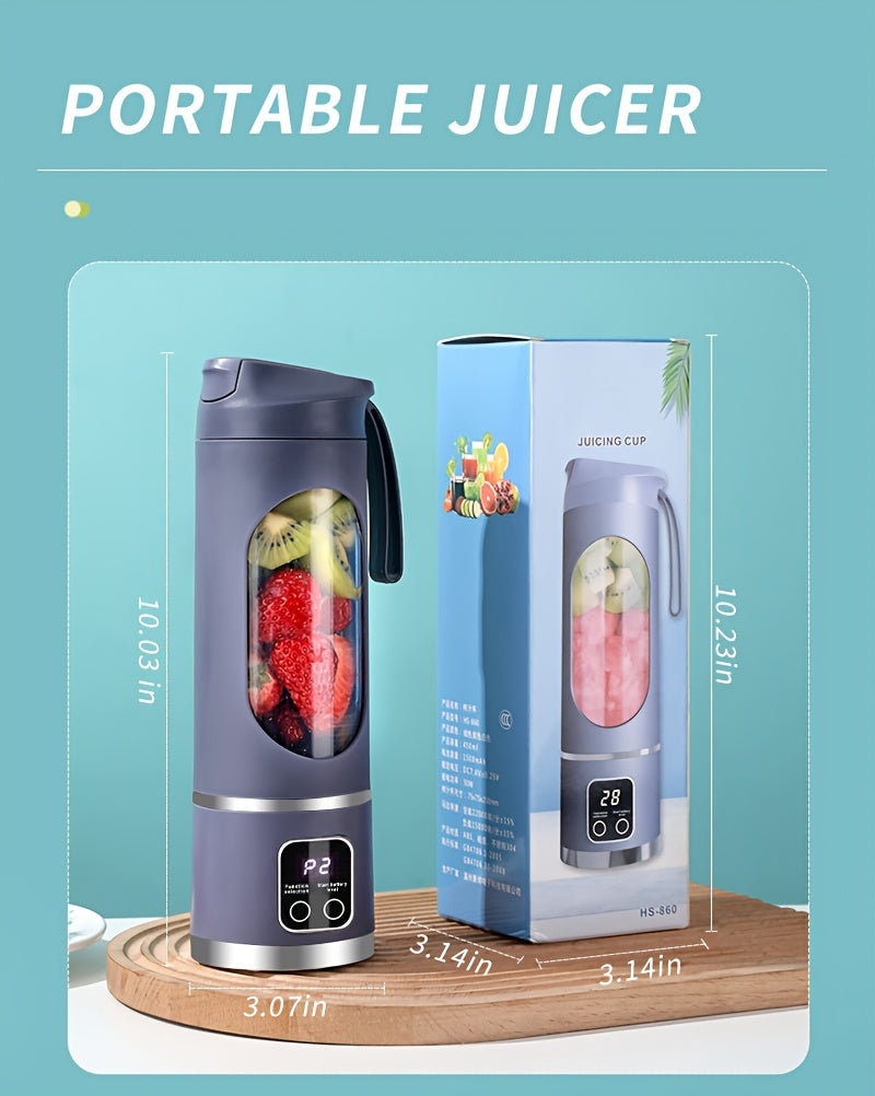 1pc, USB Rechargeable Portable Juicer, Mini Blender, Mini Ice Crusher With Three Modes, Digital Display And 12- Blades, Easy-to-Clean, Suitable For Travel, Fresh Juice Maker, Kitchen Stuff