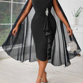 Plus Size, Women's Fashionable and Elegant Batwing Sleeve Mesh Splicing Plus Size Wrap Dress