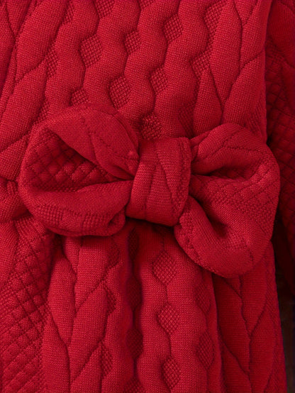 Adorable mono informal de manga larga con capucha y lazo de jacquard para bebé, mono para niña pequeña y bebé, ideal para exteriores en otoño e invierno.