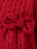 Adorable mono informal de manga larga con capucha y lazo de jacquard para bebé, mono para niña pequeña y bebé, ideal para exteriores en otoño e invierno.
