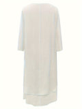 Plus Size Solid Layered Hem Dress, Casual Long Sleeve Dress For Spring &amp; Fall, Women's Plus Size Clothing