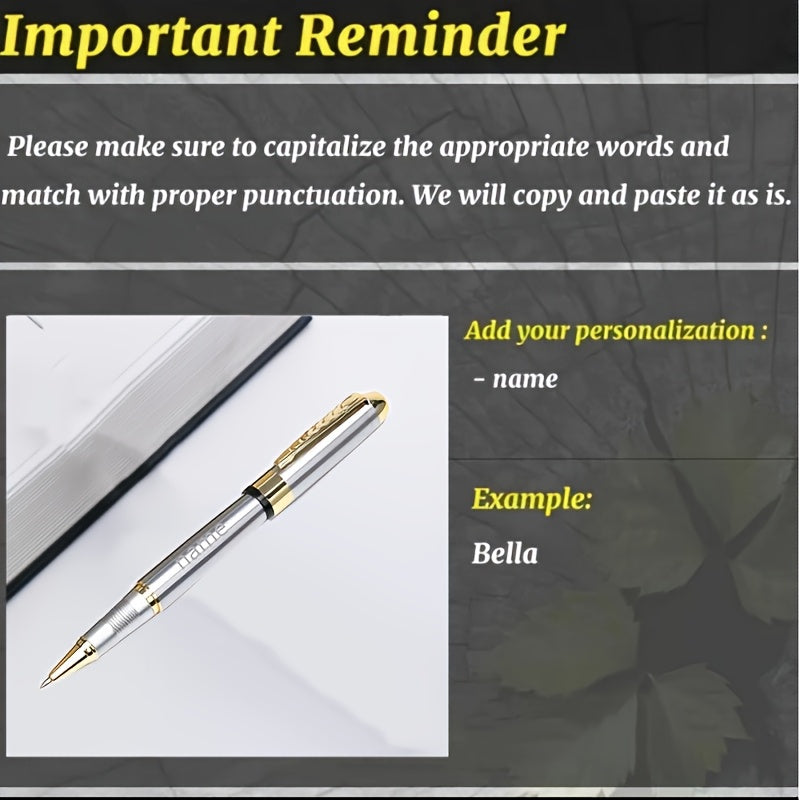 1pc Luxury Personalized Metal Ballpoint Pen Set with 2 Refills and Gift Box - Black & Silver, Engraved Name, Elegant Office and Business Men'S Gift