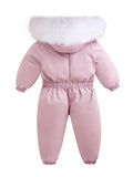 Girls' Boys' Outdoor Ski Suits Baby Winter Warm Hooded Jumpsuit with Zipper Pockets Outerwear Coat Overalls