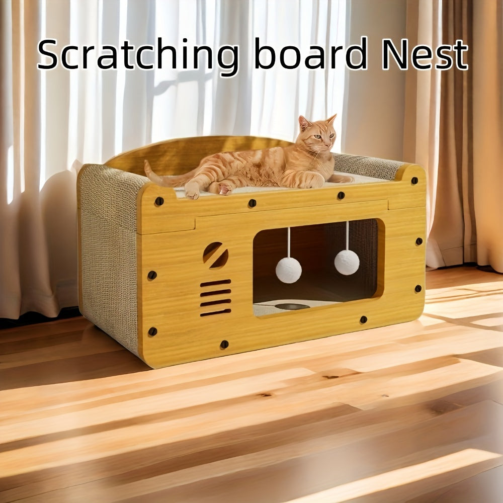 Rascador extragrande multicapa para gatos con nido de cartón resistente - Sofá de juego interior para todas las estaciones, juguetes para gatos