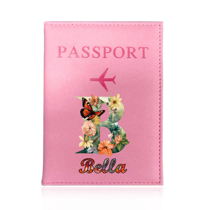 Customized Name Initial Pu Leather Passport Holder Cover Personalized Custom Ultra Slim Wallet Organizer Passport Protector Covers Personal Tailor Waterproof Card Case Storage Cases for Men Women Travel Accessories