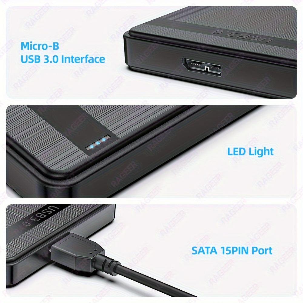 Rageer USB 3.0 Sata 2.5" Hdd Enclosure - High-Speed Data Transfer, Easy Install, Fits 7mm/9.5mm Drives, Compatible With Laptops & Pcs