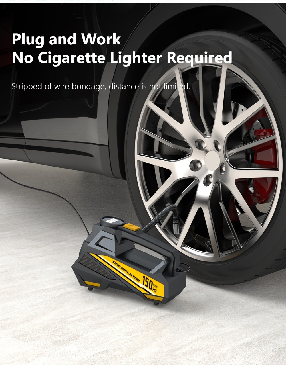 Carsun Digital Tire Inflator - Portable Car Air Pump Compressor with LED Light, for Smart Chip Upgrade, 22-Cylinder Movement & Wired Power Supply for Automobiles, Motorcycles, Bicycles - 12V DC, 150 PSI, Car Plug Operation, N