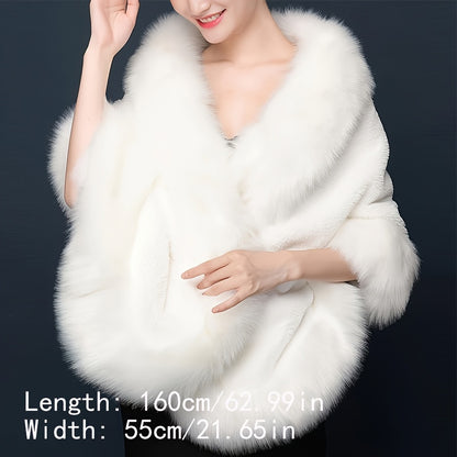 Luxurious Baroque-Style White Faux Fur Shawl - Cozy, Windproof Cape with Large Buttons for Brides & Party Gatherings, Perfect for Fall/Winter Elegance, Wedding Cape