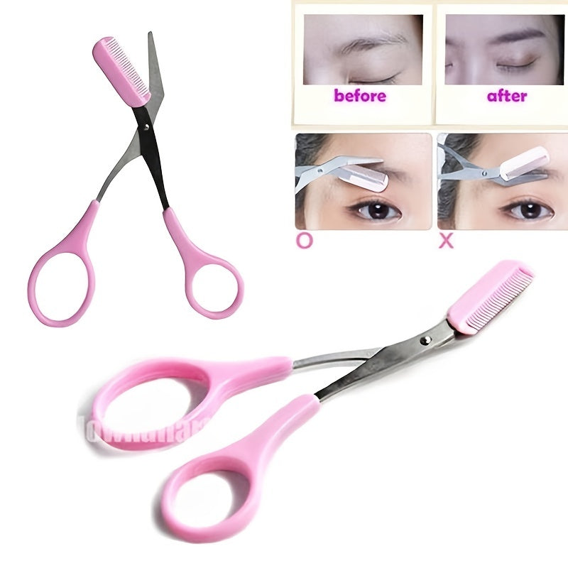 Tijera recortadora de cejas con peine para mujer y hombre, herramienta de maquillaje de acero inoxidable para depilación y modelado de cejas.