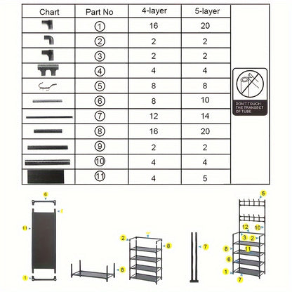 Multifunctional Metal Entrance Hall Organizer - 4-layer Black Clothes and Hat Rack with Shoe Cabinet, Perfect Choice for Home Storage, Independent Clothes and Shoe Rack, Suitable for Front Door Entrance, Used to Store Clothes
