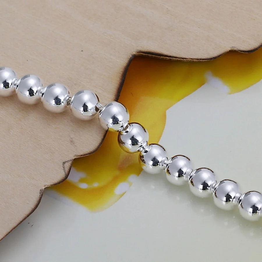 925 Sterling Silver Bracelets for Women, Charm Chain, 6mm Beads, Fashion Jewelry, Lady, Wedding, Factory Price 