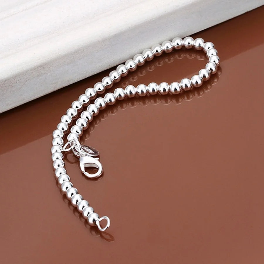 925 Sterling Silver Bracelets for Women, Charm Chain, 6mm Beads, Fashion Jewelry, Lady, Wedding, Factory Price 