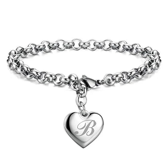 925 Pulseiras de Prata Esterlina com Coração Nobre para Mulheres, 26 Letras Corrente, Marca Designer de Moda, Festa de Casamento, Joias, Novo