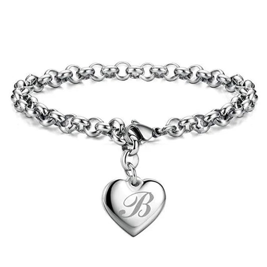 925 Pulseiras de Prata Esterlina com Coração Nobre para Mulheres, 26 Letras Corrente, Marca Designer de Moda, Festa de Casamento, Joias, Novo