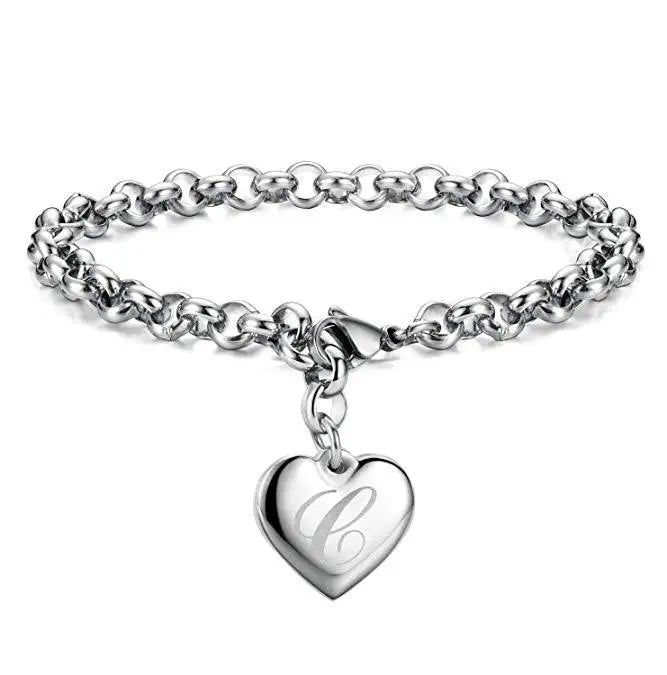 925 Pulseiras de Prata Esterlina com Coração Nobre para Mulheres, 26 Letras Corrente, Marca Designer de Moda, Festa de Casamento, Joias, Novo