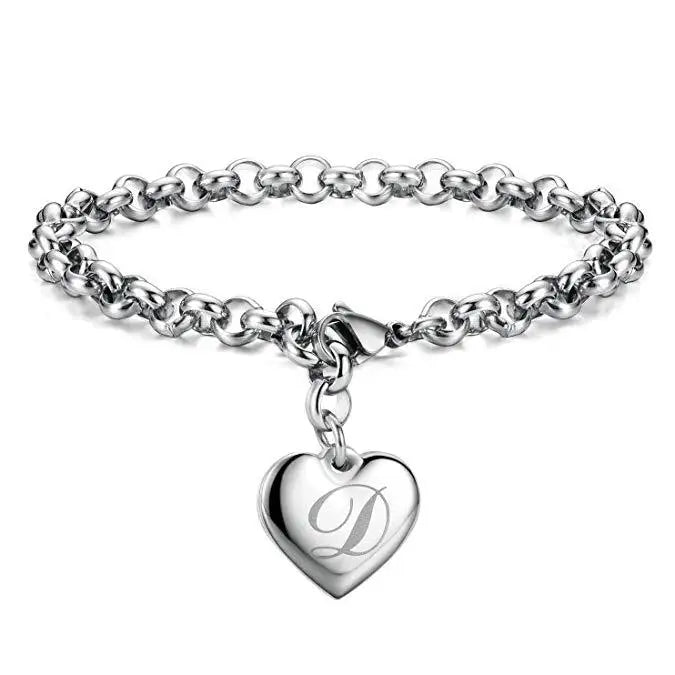 925 Pulseiras de Prata Esterlina com Coração Nobre para Mulheres, 26 Letras Corrente, Marca Designer de Moda, Festa de Casamento, Joias, Novo