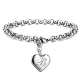 925 Pulseiras de Prata Esterlina com Coração Nobre para Mulheres, 26 Letras Corrente, Marca Designer de Moda, Festa de Casamento, Joias, Novo
