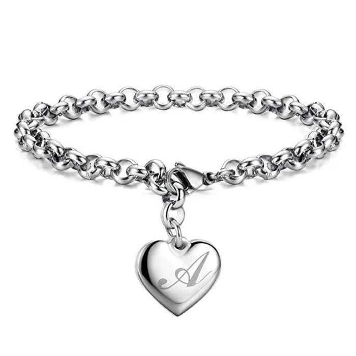 925 Pulseiras de Prata Esterlina com Coração Nobre para Mulheres, 26 Letras Corrente, Marca Designer de Moda, Festa de Casamento, Joias, Novo