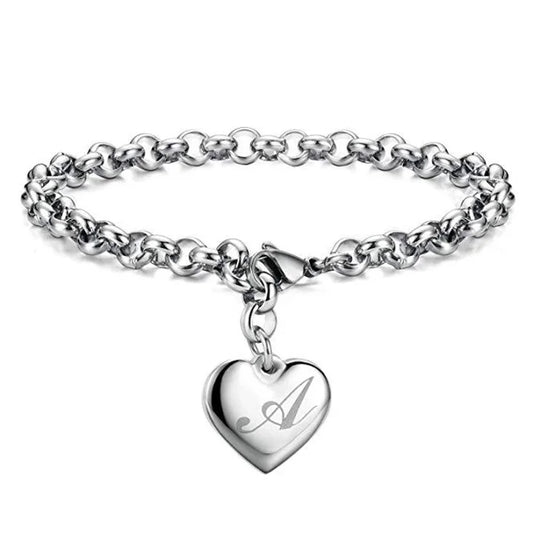 925 Pulseiras de Prata Esterlina com Coração Nobre para Mulheres, 26 Letras Corrente, Marca Designer de Moda, Festa de Casamento, Joias, Novo