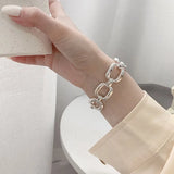 Pulseras de plata de ley 925 para mujer, estilo hip hop, vintage, cadena gruesa, diseño geométrico hueco creativo, joyería de fiesta. 