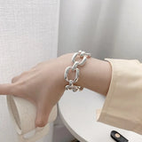 Pulseras de plata de ley 925 para mujer, estilo hip hop, vintage, cadena gruesa, diseño geométrico hueco creativo, joyería de fiesta. 