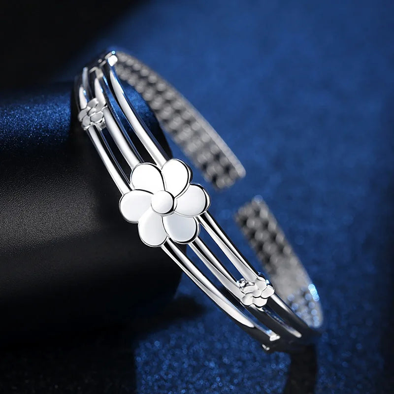 925 Sterling Silver Open Bangle for Women, Luxury Hand Bracelets, Jewelry &amp; Jewellery 