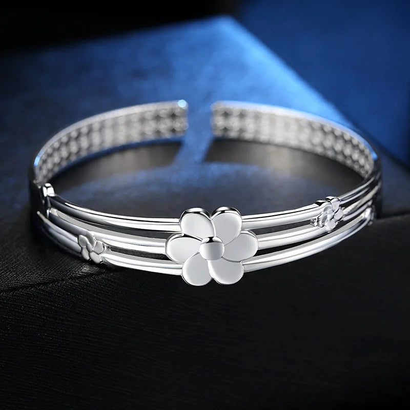 925 Sterling Silver Open Bangle for Women, Luxury Hand Bracelets, Jewelry &amp; Jewellery 