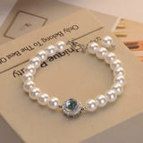 925 Sterling Silver Pearl Bracelet for Women, French Bracelets, Blue Crystal, Wedding Party Jewelry, Luxury Designer, Fashion 