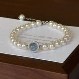 925 Sterling Silver Pearl Bracelet for Women, French Bracelets, Blue Crystal, Wedding Party Jewelry, Luxury Designer, Fashion 