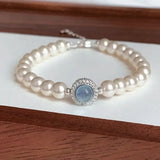 925 Sterling Silver Pearl Bracelet for Women, French Bracelets, Blue Crystal, Wedding Party Jewelry, Luxury Designer, Fashion 