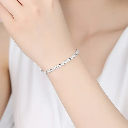 925 Sterling Silver Pulseira de Corrente Ajustável para Mulheres, XO Shape, Designer Coreano, Luxo, Festa, Casamento, Joias