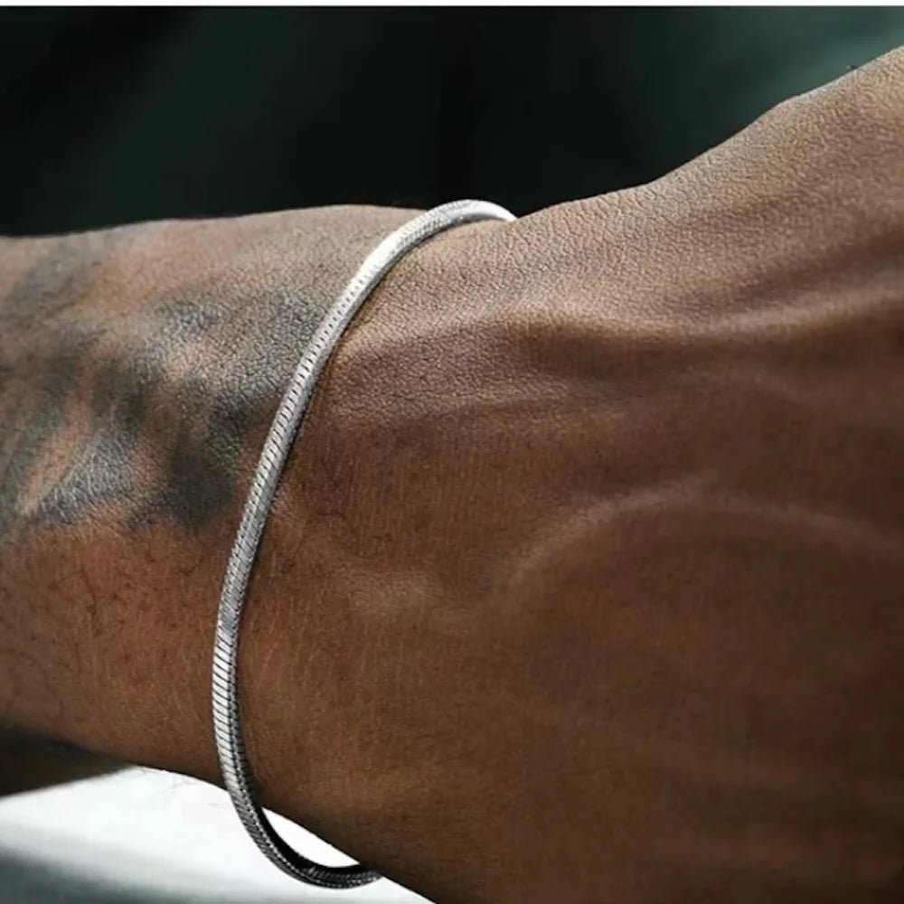 Pulsera de cadena de serpiente de plata de ley 925 para hombre y mujer, pulsera sencilla de hip hop, abalorio de moda, joyería de fiesta punk, venta al por mayor, 3 mm 