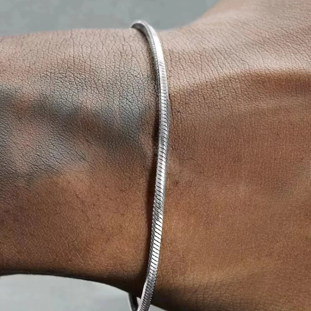 Pulsera de cadena de serpiente de plata de ley 925 para hombre y mujer, pulsera sencilla de hip hop, abalorio de moda, joyería de fiesta punk, venta al por mayor, 3 mm 