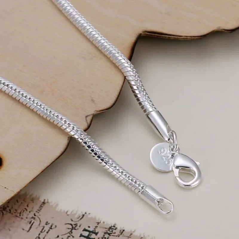 Pulseras de cadena de serpiente de plata de ley 925 para mujer, dijes para boda, de alta calidad, de fábrica, de 3 mm. 