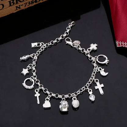 925 prata esterlina moda 13 pçs pingente corrente charme pulseira para mulheres para meninas adolescentes senhora presente feminino jóias finas