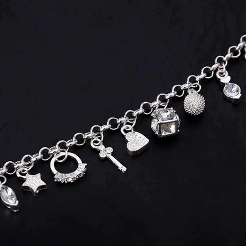 925 Sterling Silver Fashion 13pcs Pendant Chain Charm Bracelet For Women For Teen Girls Lady Gift Female Fine Jewelry 