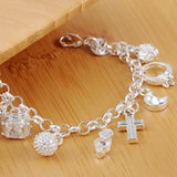 925 Sterling Silver Fashion 13pcs Pendant Chain Charm Bracelet For Women For Teen Girls Lady Gift Female Fine Jewelry 