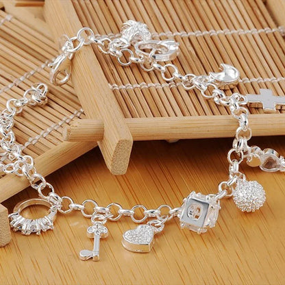 925 prata esterlina moda 13 pçs pingente corrente charme pulseira para mulheres para meninas adolescentes senhora presente feminino jóias finas
