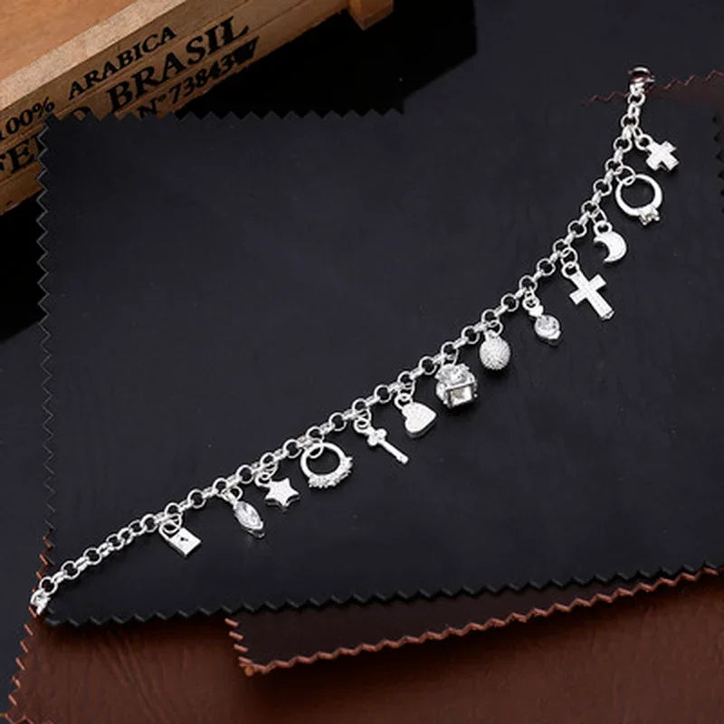 925 prata esterlina moda 13 pçs pingente corrente charme pulseira para mulheres para meninas adolescentes senhora presente feminino jóias finas