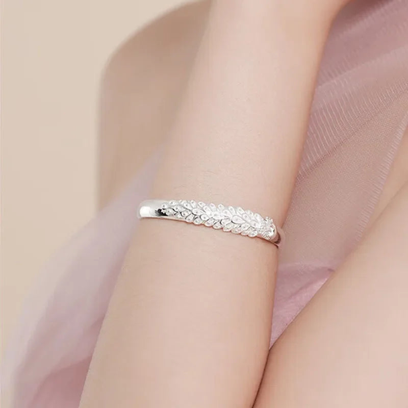 925 Sterling Silver Peacock Opening Screen Bracelet For Women Luxury Designer Texture Open Bangles Original Party Jewelry Gift 